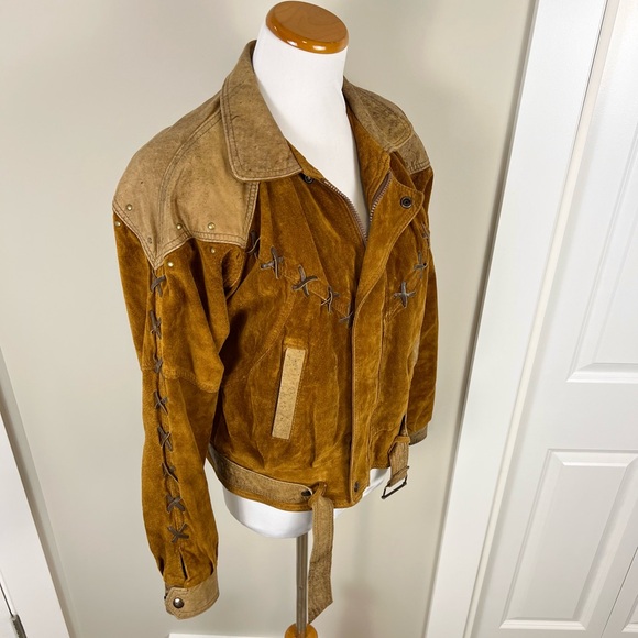 Vintage Western Tan Brown Suede Jacket - Picture 2 of 6